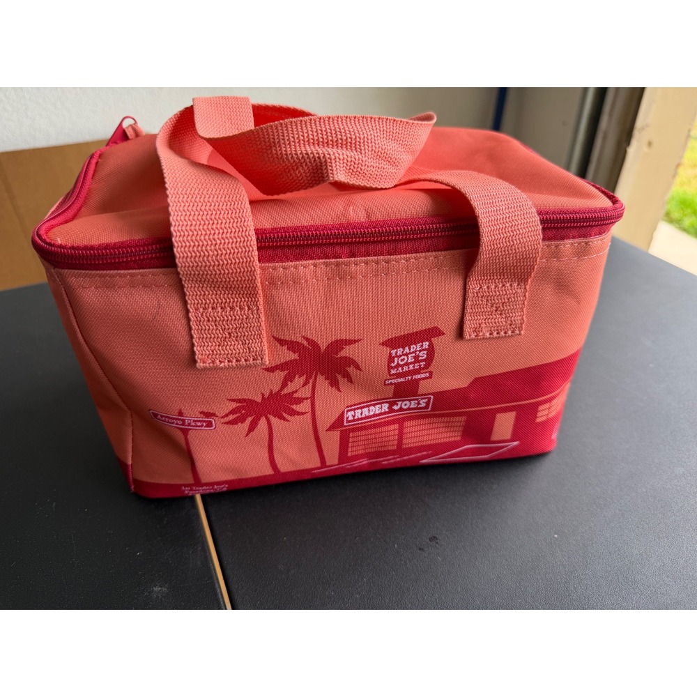 Trader Joe's Insulated Mini Tote Bag Coral Red Pasadena 1967 Grocery Cooler